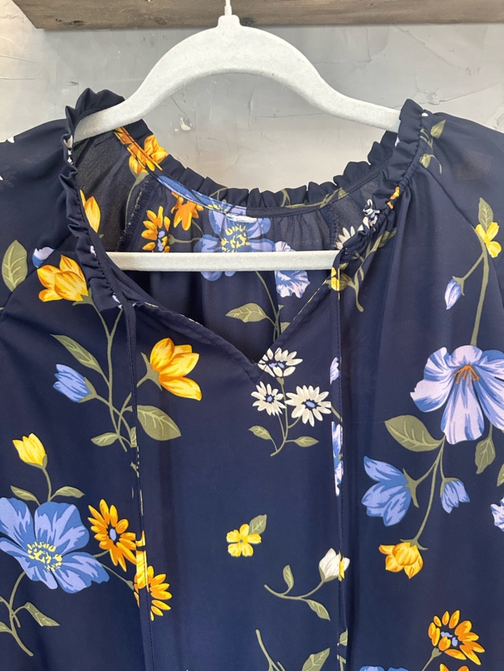 Old Navy Navy Floral Peasant Blouse with Blue and Yellow Flowers - Picture 3 of 10